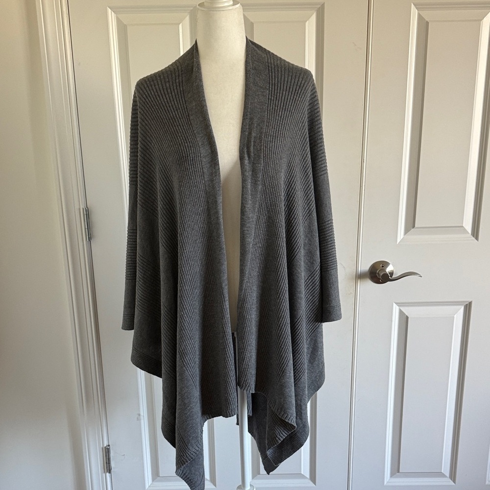 Lands' End One Size Gray Open Front Sweater Wrap Shawl Knit Ribbon